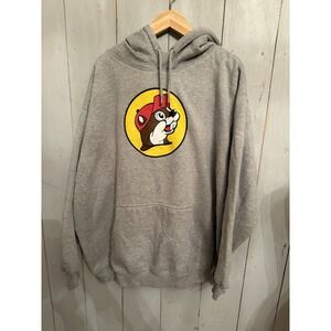 Buc-ees Classic Gray Beaver Graphic Logo Hoodie Sweatshirt Men's 2XL Pockets H11